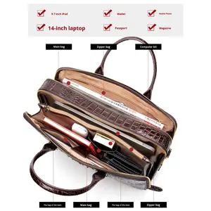 Sac à main en cuir véritable <span class=keywords><strong>Marant</strong></span> motif crocodile, mallette d'affaires pour homme, sac bandoulière vintage tendance avec fermeture éclair durable - Product Image 4