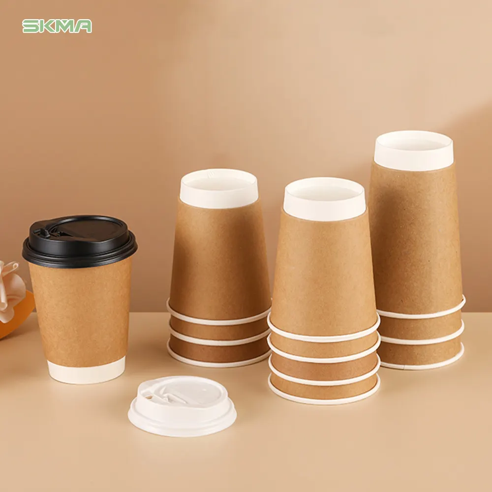 Design Custom Print Logo Biodegradable Double Wall Paper Cups Bubble Tea Coffee Juice Cold And Hot Drink Paper Cups