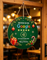 Étiquette NFC ronde personnalisée pour avis Google de Noël – Appuyez sur votre téléphone pour laisser un avis – Étiquette suspendue pour entreprises