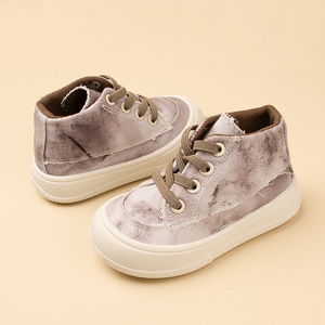 Giày vải <span class=keywords><strong>canvas</strong></span> nhuộm chàm buộc dây thoáng khí nhẹ nhàng thời trang đế mềm ép phun đàn hồi cho bé trai bé gái mùa xuân thu - Product Image 3