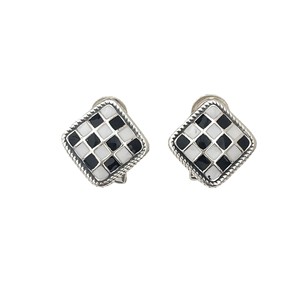 S925 Sterling <b>Silver</b> Checkerboard <b>Stud</b> <b>Earrings</b> For Women Geometric Design Everyday Wear Bezel Setting - Product Image 5