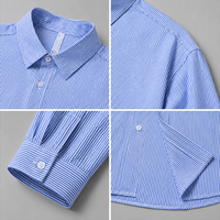 Kemeja Katun Lengan Panjang Kancing Depan Kasual Overshirt Fit Santai Warna Solid Kemeja Bergaris untuk Streetwear Grosir
