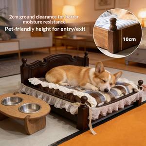 เตียงสัตว์เลี้ยงวินเทจอบอุ่น บ้านไม้จริงสไตล์อเมริกัน สำหรับแมวและสุนัขในบ้าน ใช้ได้ทุกฤดู - Product Image 2