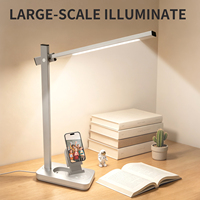 Lampe de bureau LED protectrice pour les yeux, chargeur sans fil magnétique et support de téléphone, lampe de lecture multifonctionnelle pour les étudiants