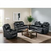 Ensemble de canapés inclinables manuels en cuir Frank Classic Air, canapé inclinable pour salon avec console centrale rabattable et porte-gobelets
