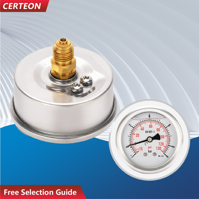 Pressure Gauge Stainless Steel Liquid Filled Dual Scale Bar Psi High Accuracy 1/4 BSP Vibration Resistant Steam Axial Mount
