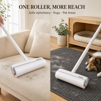 Rouleau anti-poussière pliable extra large de 24 cm avec poignée longue et papier adhésif détachable pour l'élimination des poils sur les sols et le nettoyage domestique