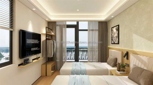Ensembles de meubles commerciaux pour chambre double : cadre de lit en bois avec tables de chevet, armoire, meuble TV et cuisine pour hôtel 3 étoiles (chambre complète) - Product Image 3