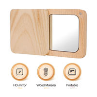 Miroir de maquillage de poche carré en bois de hêtre antique personnalisé en gros caractéristiques personnalisées