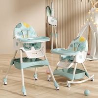 Chaise haute pour enfants pliable et portable 3-en-1 multifonctionnelle avec roulettes réglables