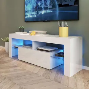 Modern Living Room Simple Design Storage Cabinet Wooden White/black Tv Units Stand With 2 Drawers Shelves
