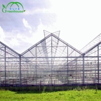 Grande serre agricole multi-chapelles en verre avec système d'ombrage intérieur et extérieur pour légumes/fleurs/fruits