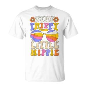 Camiseta Stay Trippy Little Hippie, estilo retro de los años 70, con diseño de flores y gafas de sol - Product Image 1