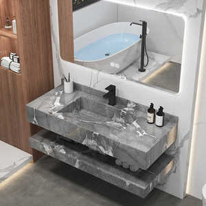 Factory Sales Light Luxury Customize Wall Mounted <strong>Marble</strong> Sintered Stone Bathroom Vanity Wash Basin Cabinet With Smart Mirror