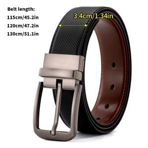 Cinto Masculino de Couro Genuíno Dupla Face com Fivela Rotativa de Liga Metálica, Estilo Americano de Alta Qualidade, em Couro Bovino de Duas Camadas - Product Image 2