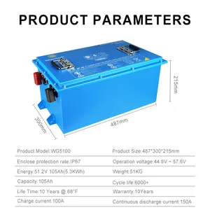 36V 48V 72V Outdoor Golf Cart Lifepo4 Battery Pack 51.2V 5KWh 10KWh 15KWh High Efficiency Lithium Ion Battery With BMS