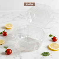 Emballage en blister hexagonal à charnière en PET/PP de qualité alimentaire, conteneur à emporter personnalisable, capacité de 500, 750, 1000 ml