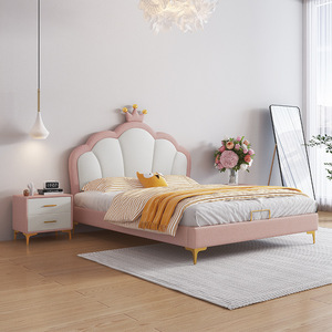 Lit enfant princesse, taille complète, rembourré, avec rangement, en cuir, design minimaliste pour chambre d'enfant - Product Image 2