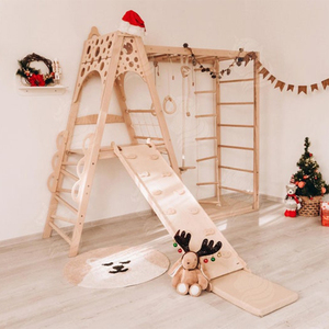 Aire de jeux intérieure inspirée de Montessori pour enfants, structure d'escalade en bois, toboggan, balançoire à corde, anneaux pour enfants - Product Image 4