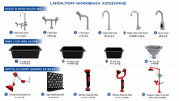 Table de laboratoire en acier robuste avec armoires de rangement, résistante aux produits chimiques, mobilier de laboratoire industriel