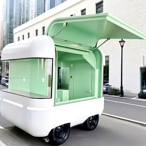 New Steel White <b>Food</b> Trailer with <b>Green</b> Canopy and Glass Windows for Mobile Catering - Product Image 1