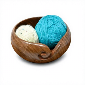 Wooden Yarn Bowl Round Simple Design Portable 15cm for Hand Knitting Convenient Storage with Blue and White Yarn Inside - Product Image 1
