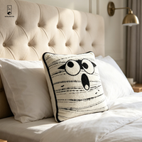 Housse de coussin Mumie d'Halloween 45x45, taie d'oreiller décorative brodée avec visage et passepoil noir pour canapé et chambre à coucher