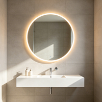 Miroir de salle de bain rond intelligent à LED avec cadre en aluminium Niccy, 24 pouces, avec éclairage à 3 couleurs, anti-buée, étanche IP65, montage mural
