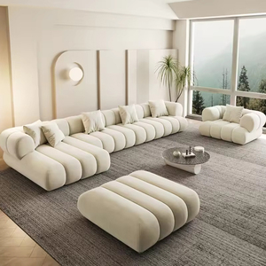 Composto da soggiorno bianco crema Set divano a forma di l moderno divano di lusso in velluto morbido elegante divano Set per la casa - Product Image 5