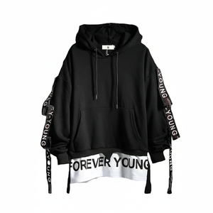 Sudadera con capucha para hombre con estampado de letras Techwire Casual HipHop cordón elástico letras serpentinas combinadas con dobladillo impreso - Product Image 1