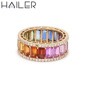 Fine Jewelry Wedding Eternity Band <strong>Rings</strong> <strong>Silver</strong> 925 <strong>Emerald</strong> Cut Lab Rainbow Sapphire Engagement <strong>Ring</strong> Promise <strong>Rings</strong> for Women - Product Image 2