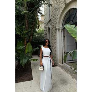 Conjunto de 2 Piezas de Lino Blanco para Mujer Madora, Top y Pantalones Cortos por Encima de la Rodilla, Talla XS, Diseñado para Salir - Product Image 3