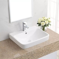 Lavabo de comptoir en céramique de porcelaine moderne pour meuble, finition blanc pur, écologique et résistant à l'eau