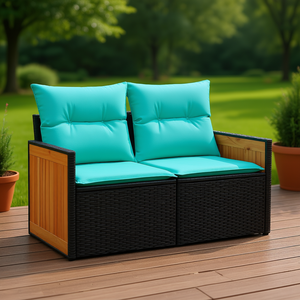 Canapé de jardin modulaire 2 places en polyrotin noir avec coussins imperméables pour usage extérieur - Product Image 2