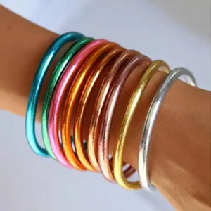 Personalized Wholesale Lucky Silicone Tube Gold Foil Glitter Minimalist Colorful Shiny Jelly Stacking Bracelet For Women