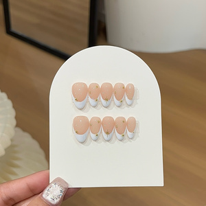 <span class=keywords><strong>Faux</strong></span> <span class=keywords><strong>ongles</strong></span> de luxe à presser, faits main, réutilisables, en acrylique, forme amande, avec French manucure rose nude et blanc, pour marque privée et logo personnalisé, vente en gros - Product Image 4