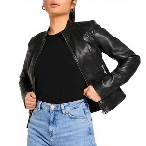 เสื้อแจ็คเก็ตหนังแกะแท้สำหรับผู้หญิง ฤดูหนาว 2025 สไตล์นักขี่มอเตอร์ไซค์ ทรงเข้ารูป กันลม กันน้ำ ซิปด้านหน้า คอจีน - Product Image 4