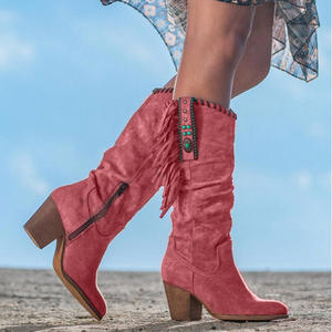 Botas de Mujer de Tallas Grandes Estilo Nicho, Novedad Otoño-Invierno, Botas con Borlas Estilo Europeo-Americano, Botas Altas hasta la Rodilla con Tacón Grueso - Product Image 1