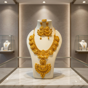 Conjunto de Joyería Étnica Chapada en Oro de 24K, Collar y Aretes, Joyería de Aleación de Moda para Mujer, Diseño Floral - Product Image 3