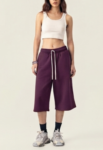 Women's Purple Mid <b>Waist</b> Loose Fit Knitted Solid Color <b>Elastic</b> <b>Waist</b> HighStreet Style - Product Image 2