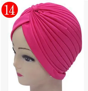 Casquettes à rayures solides pour femmes musulmanes, turban indien, couvre-chef de jour et de nuit