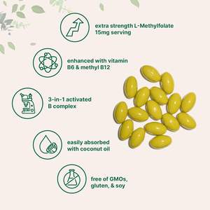 OEM 15mg L Metilfolat Yumuşak Jel Kapsüller, B6 Metil B12 Hindistan Cevizi Yağı 5-MTHF Metilize Multivitamin B Kompleksi Kapsülleri ile - Product Image 3