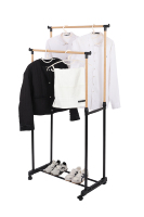 Perchero Rodante de Doble Barra Ajustable con Estante de Almacenamiento, Perchero Resistente para Ropa, para Dormitorio o Balcón