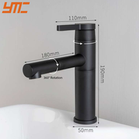 Robinet de lavabo mural en laiton réglable avec douchette extractible, robinet de lavabo moderne de luxe à eau froide 360° ° Rotatif