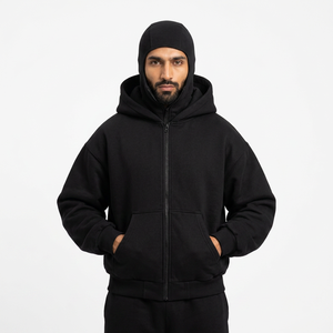 Sweat à capuche balaclava unisexe en coton, style streetwear, fermeture éclair intégrale, pour homme, hiver - Product Image 1