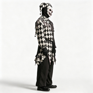 Costume de bouffon maléfique pour <span class=keywords><strong>homme</strong></span>, noir et blanc, tenue de harlequin effrayante, costume de clown d'horreur avec masque de crâne pour adulte, Halloween - Product Image 6