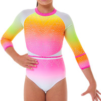 Justaucorps de Gymnastique Néon à Manches Longues pour Filles Enfants, Tenue de Danse d'Entraînement Élégante