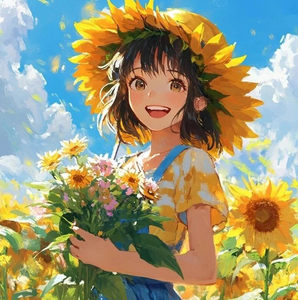 LS 60x60CM Sunflower Girl 5D DIY Diamond Painting Kit Full Resin Square/Round avec fairy AB Drill Velvet Canvas Printed Painting - Product Image 1