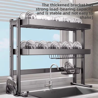 Égouttoir double pour évier de cuisine, type surélevé, en acier inoxydable, pour séchage de vaisselle, rangement multifonctionnel pour bols et assiettes