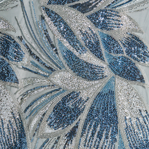 Tissu en <span class=keywords><strong>tulle</strong></span> perlé, brillant, lisse, respirant, broderie florale bleue perlée pour robe de princesse pour enfants - Product Image 6